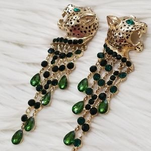Vintage phanther emerald statement earrings